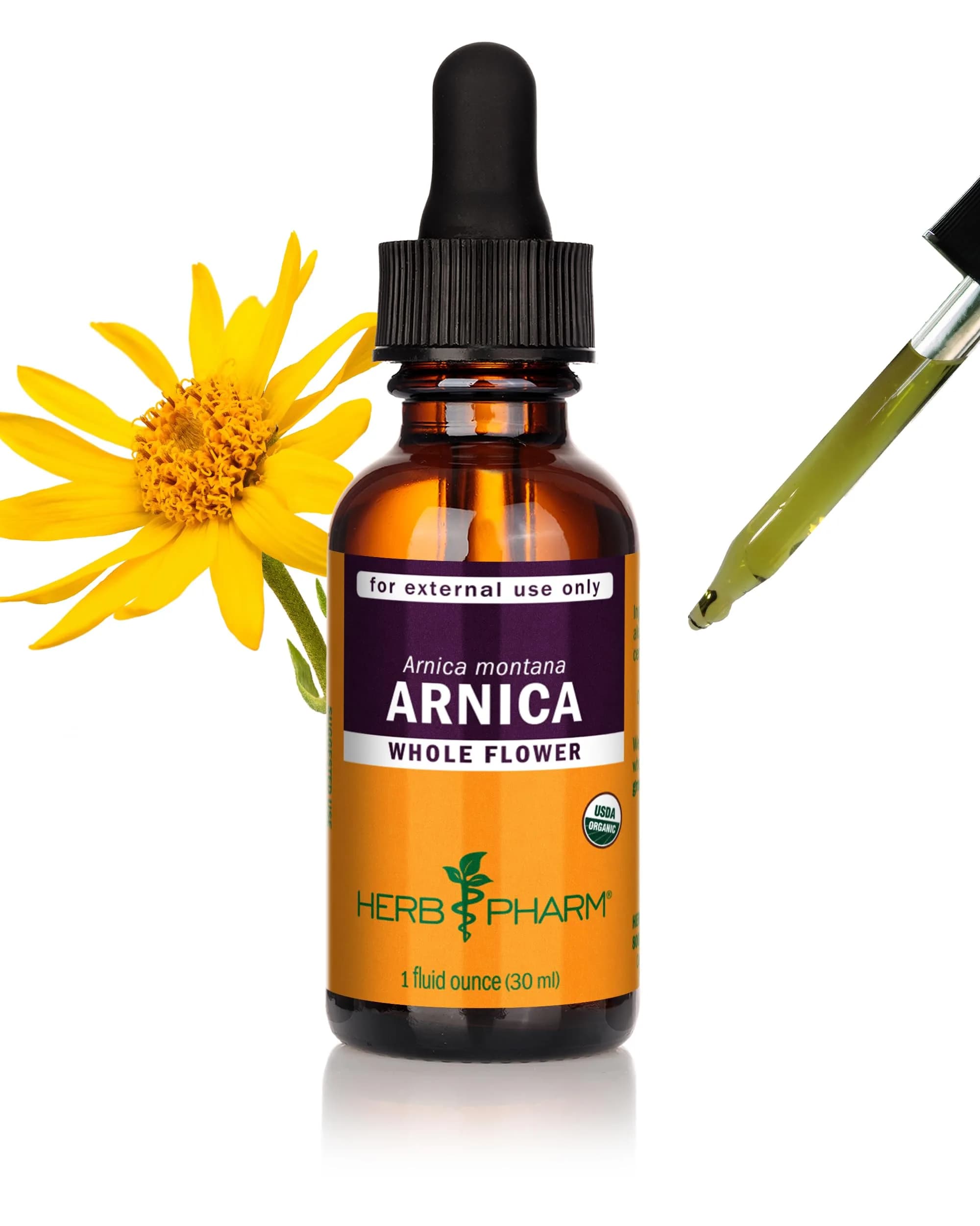 Herb Pharm Arnica Liquid Herbal Extract 29.57ml (1 Fl Oz) | Certified Organic Topical for Face & Body — 1 Fl Oz