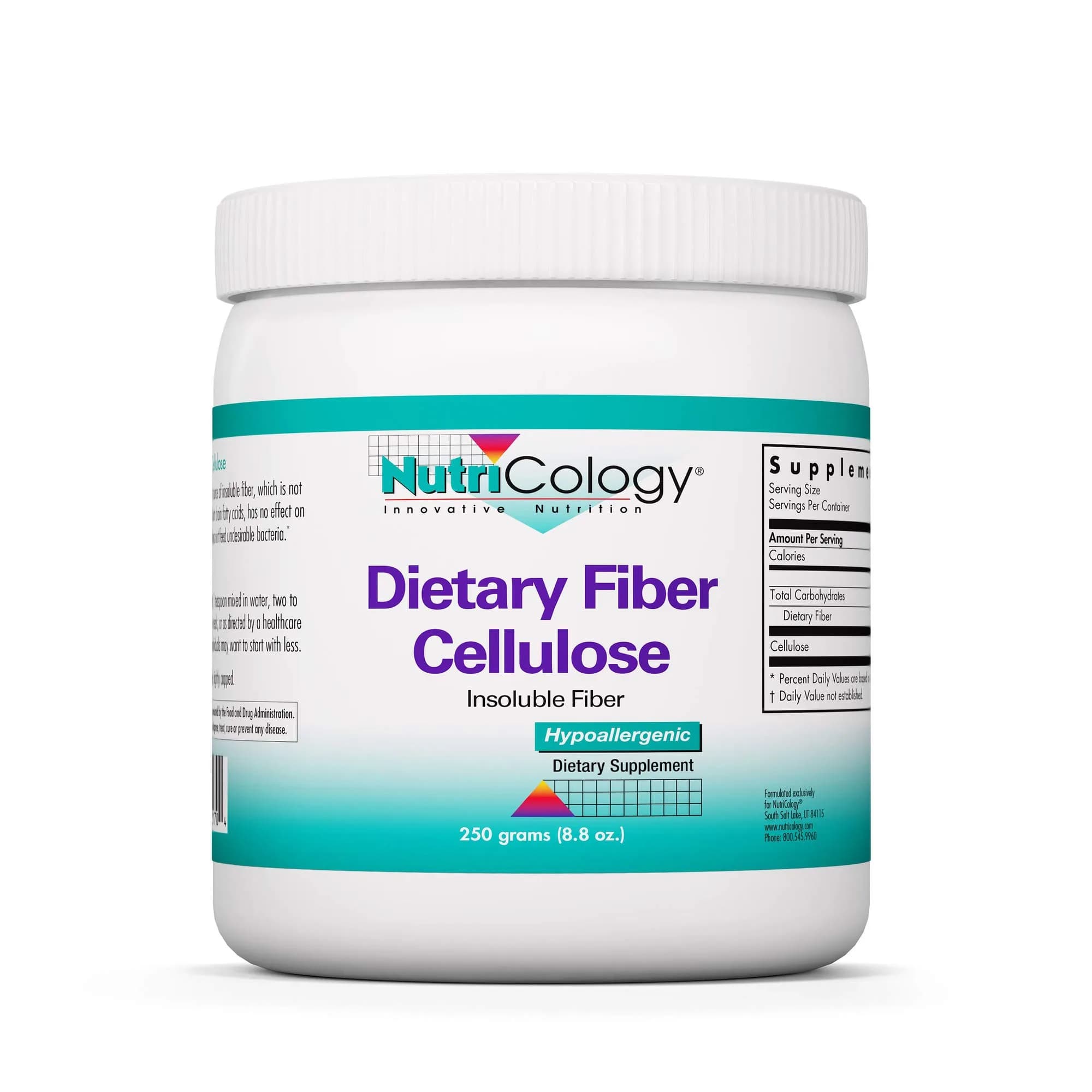 Allergy Research Group Dietary Fiber Cellulose Powder 250 g | Insoluble, Non-Fermentable for Digestion Support — 8.8 Ounce