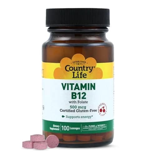 Country Life Vitamin B12 with Folate 500mcg | Supports Energy & Red Blood Cell Production (100 Lozenges) thumbnail 1