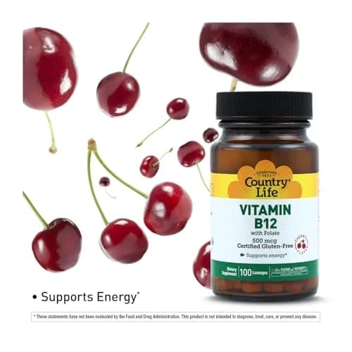 Country Life Vitamin B12 with Folate 500mcg | Supports Energy & Red Blood Cell Production (100 Lozenges) thumbnail 2