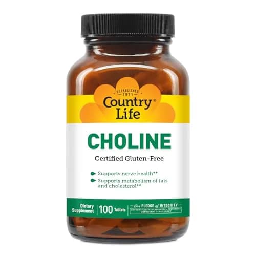 Country Life Choline 266mg Vegan Gluten Free Halal Tablets 100 Count | Supports Nerve Health & Metabolism thumbnail 1