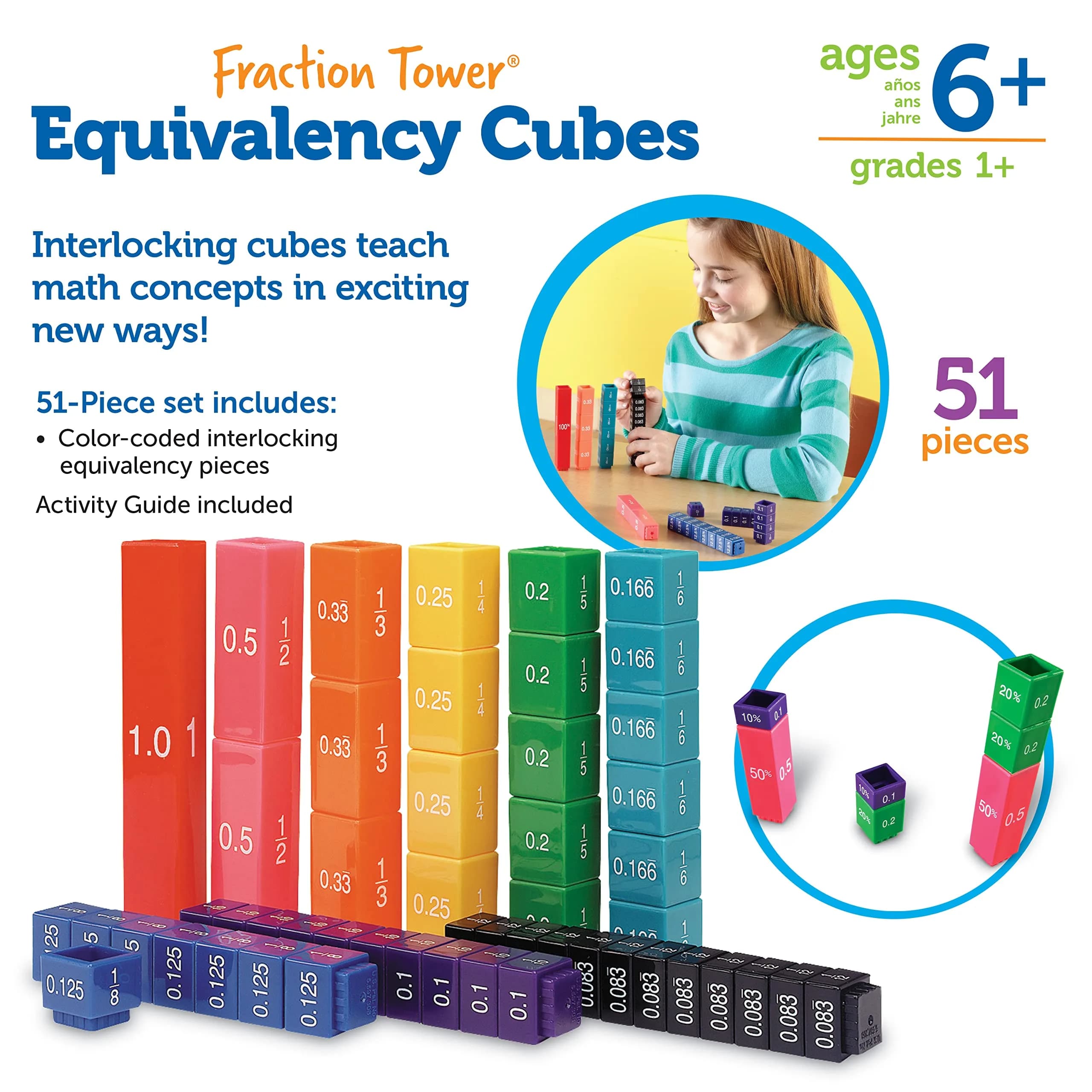 Learning Resources Fraction Tower Equivalency Cubes Set of 51 | Educational Math Manipulatives for Kids Ages 6+ - view 6