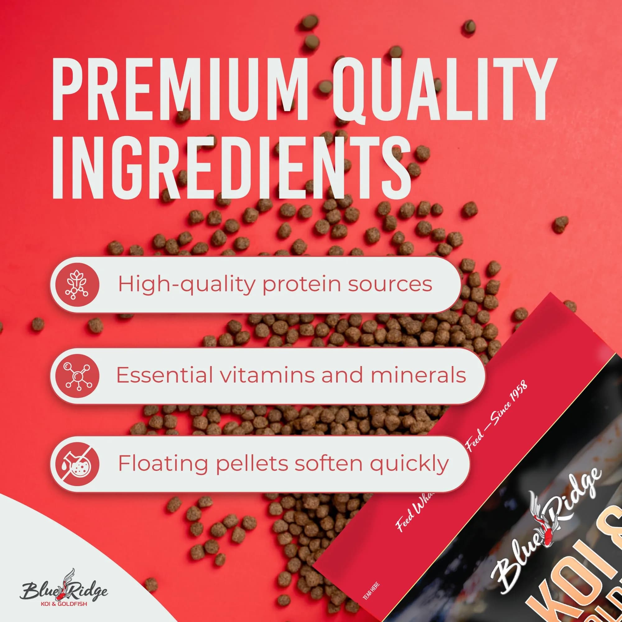 Blue Ridge Koi Fish Food 2lb - Mini Growth Formula Floating Pellets | Premium Koi & Goldfish Food for Ponds - view 4