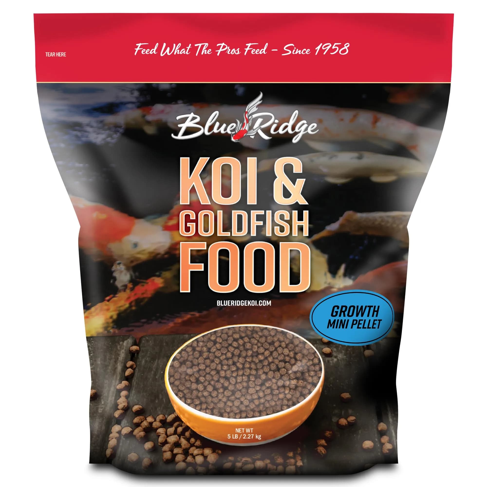Blue Ridge Koi Fish Food, Growth Formula Mini, 1/8" Pellets, 5 lb (2.27 kg) | Supports Vibrant Color & Active Growth