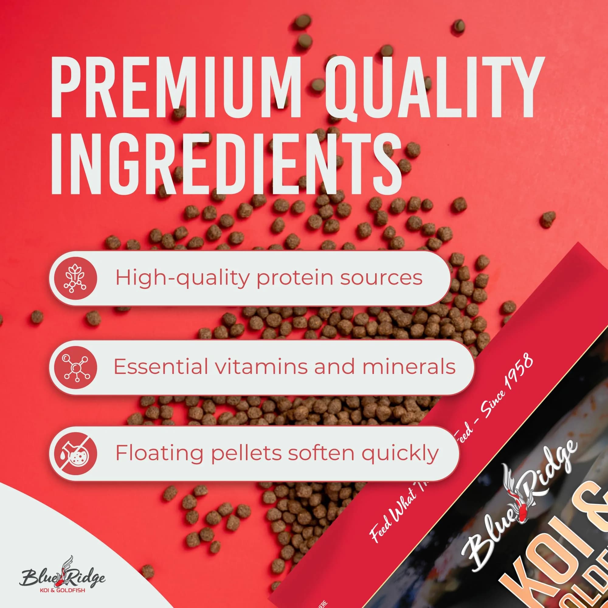Blue Ridge Koi Fish Food, Growth Formula Mini, 1/8" Pellets, 5 lb (2.27 kg) | Supports Vibrant Color & Active Growth - view 4