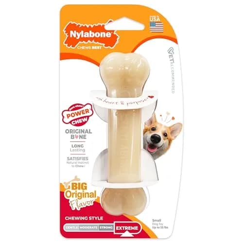 Nylabone Power Chew Original Bone Dog Chew Toy, Small, 7 in (17.8 cm) | Durable Nylon for Aggressive Chewers thumbnail 1