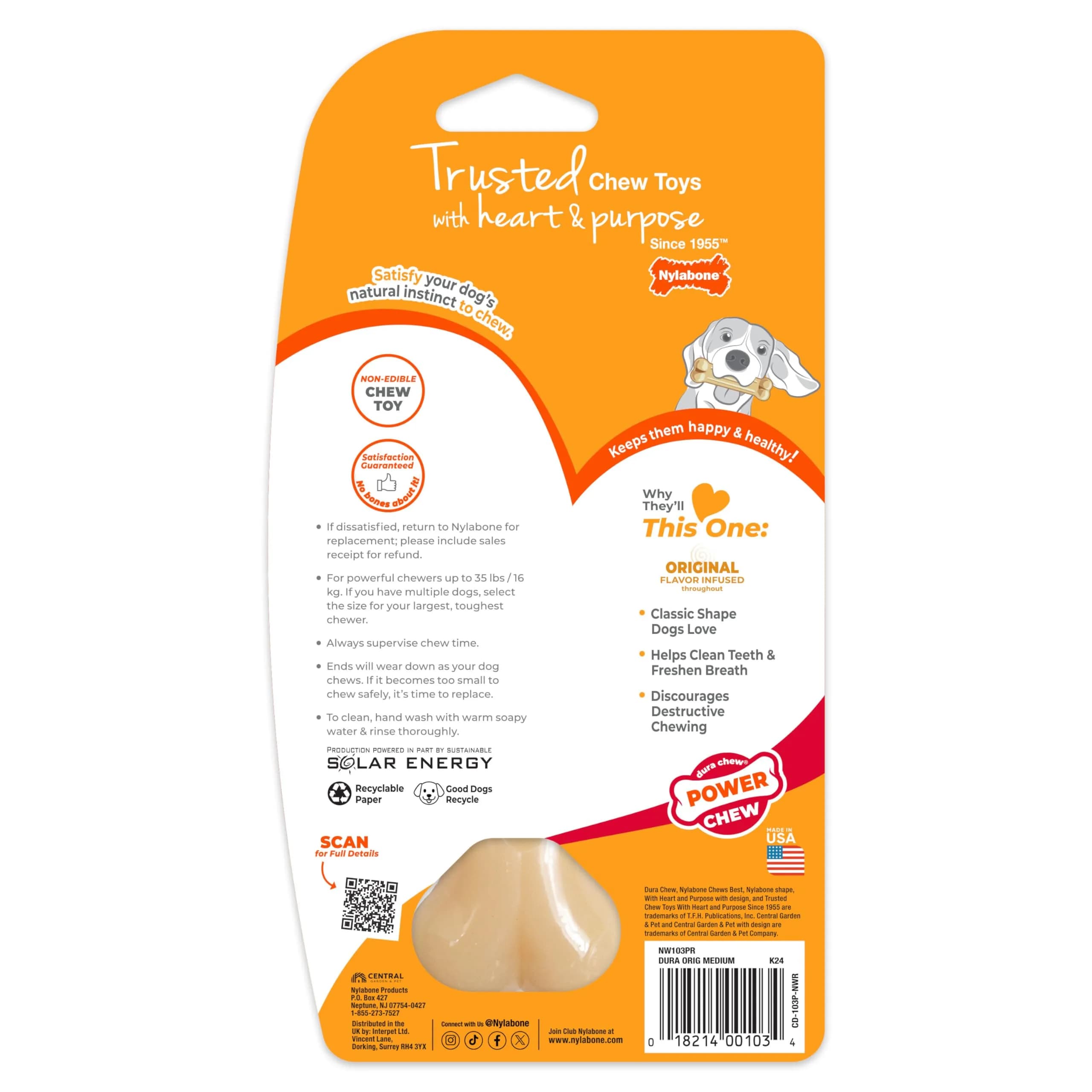 Nylabone Power Chew Original Bone Dog Chew Toy, Medium, 47g (1.66 oz) | Durable Nylon for Aggressive Chewers - view 8