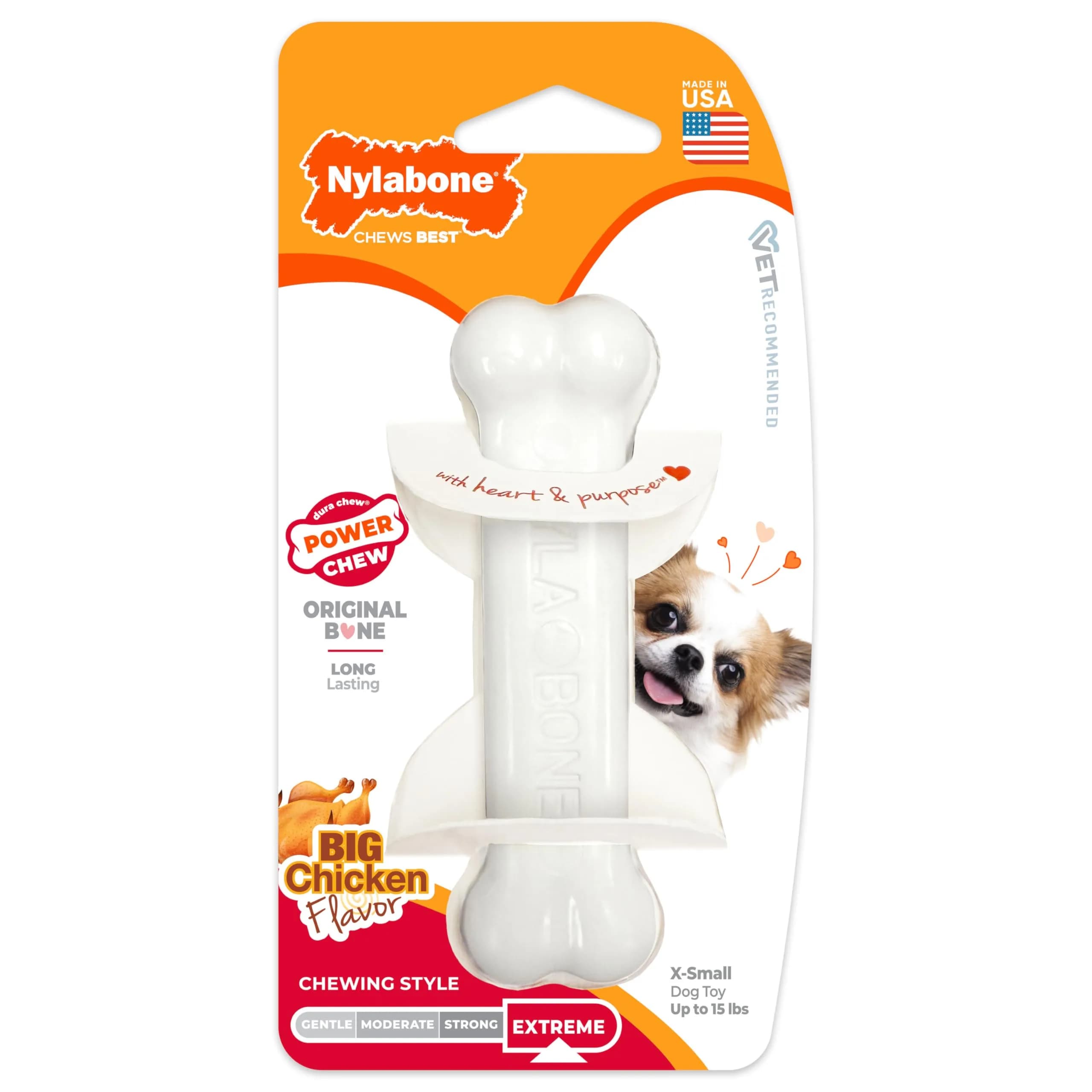 Nylabone Power Chew Classic Bone Dog Toy for Aggressive Chewers, Chicken Flavor, X-Small (Up to 15 lbs) - view 9
