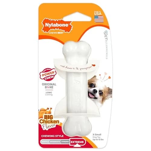Nylabone Power Chew Classic Bone Dog Toy for Aggressive Chewers, Chicken Flavor, X-Small (Up to 15 lbs) thumbnail 9