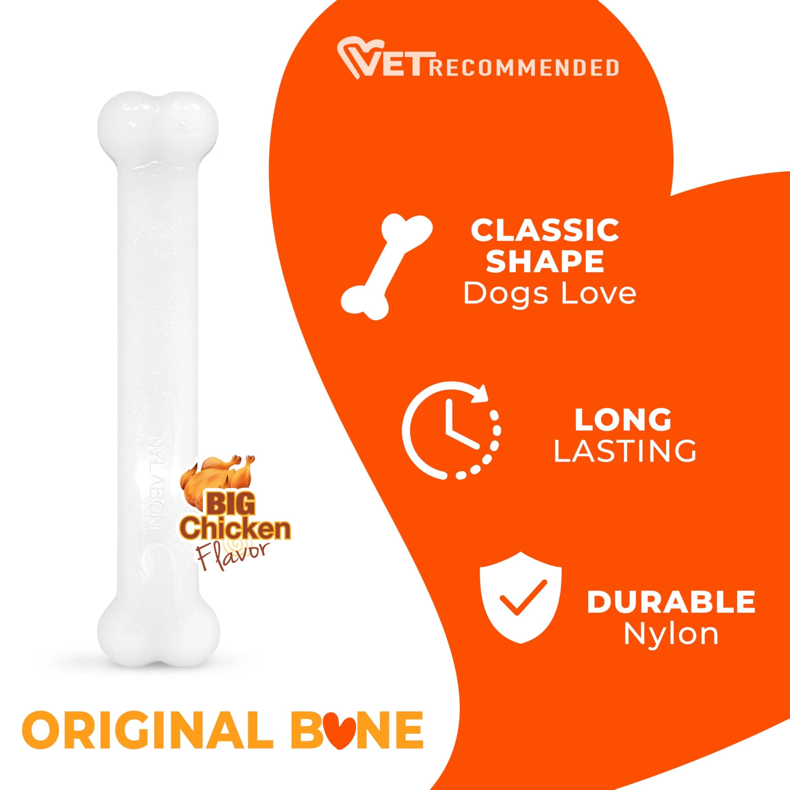 Nylabone Power Chew Classic Bone Dog Toy, Durable for Aggressive Chewers, Chicken Flavor, Large/Giant (Up to 50 lbs) - view 3