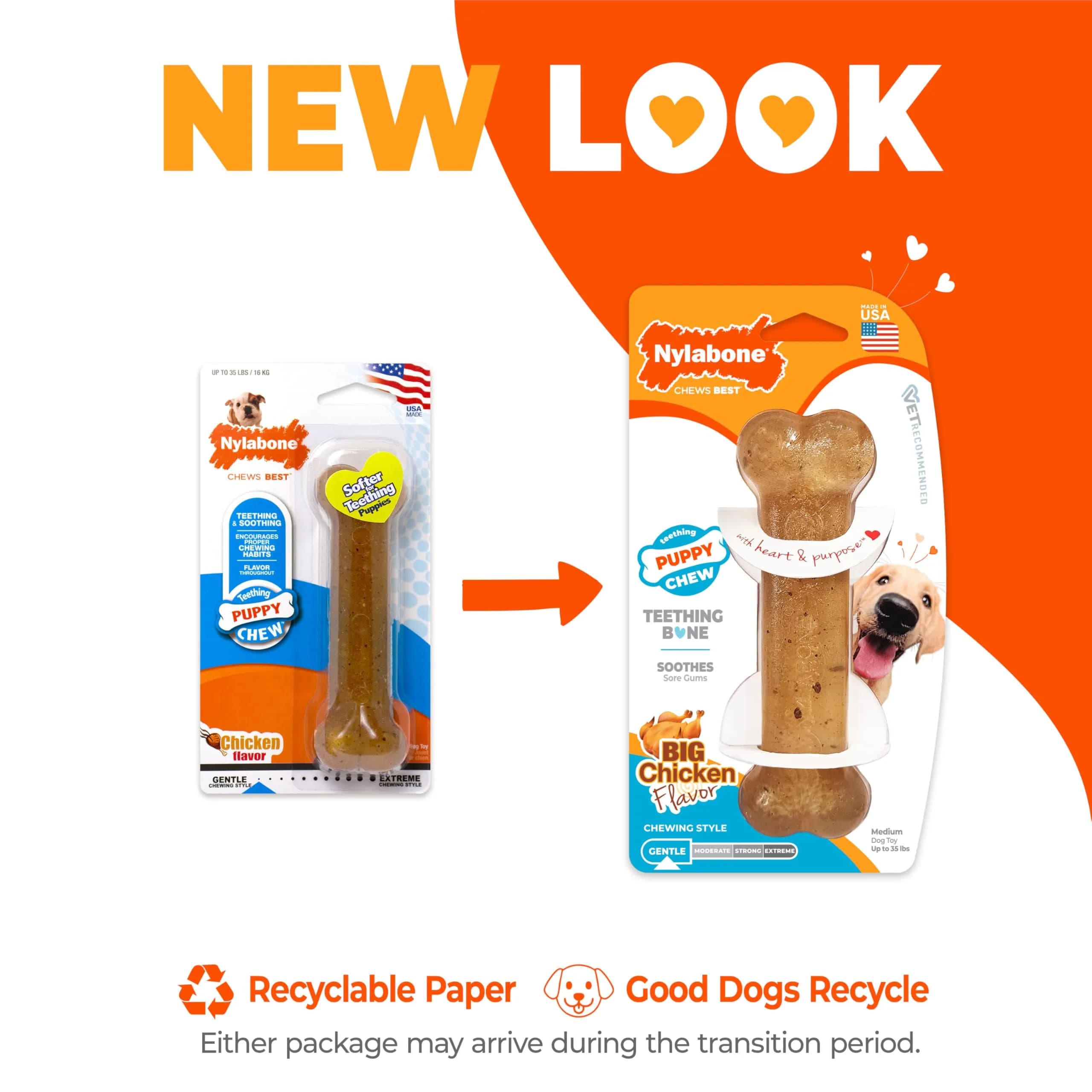Nylabone Puppy Chew Teething Bone Dog Toy, Chicken Flavor, Medium 10.8cm (4.25in) | Soothes Gums & Teaches Chewing - view 3