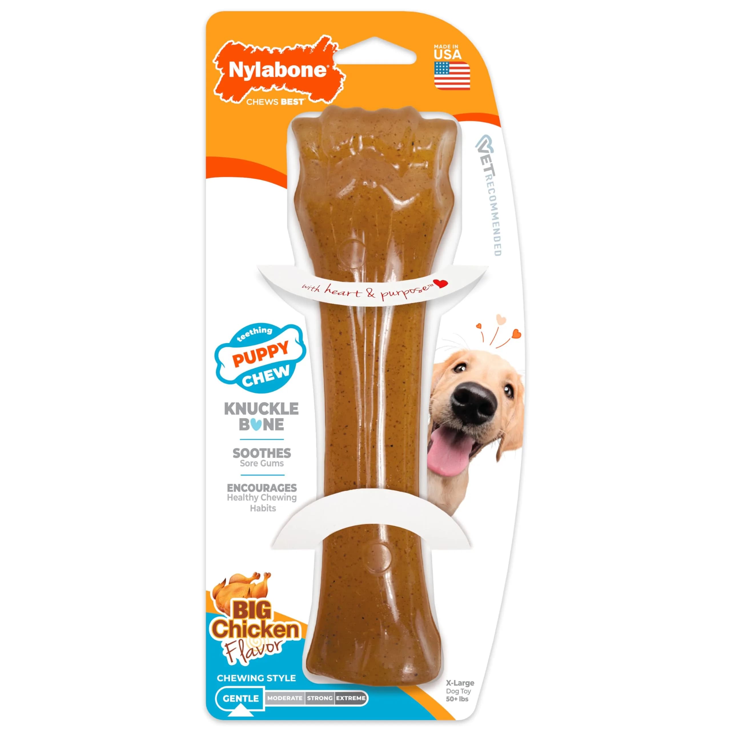 Nylabone Puppy Chew Teething Knuckle Bone Dog Chew Toy, Chicken Flavor, X-Large (0.35 lb) - main product image