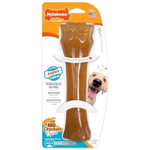 Nylabone Puppy Chew Teething Knuckle Bone Dog Chew Toy, Chicken Flavor, X-Large (0.35 lb) thumbnail 1