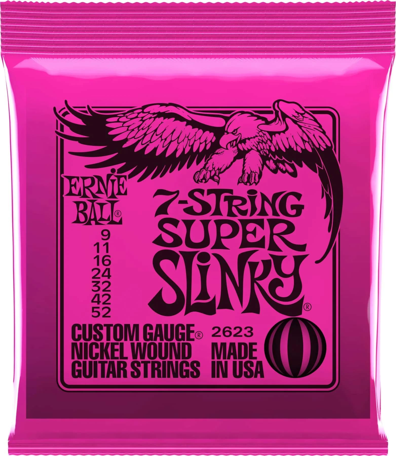 Ernie Ball Super Slinky 7-String Electric Guitar Strings 0.009-0.052 Gauge | Bright, Balanced Tone - main product image