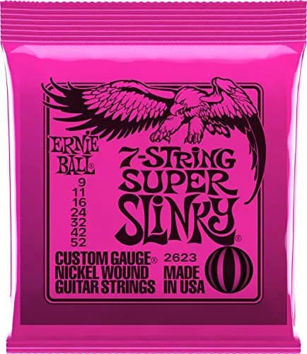 Ernie Ball Super Slinky 7-String Electric Guitar Strings 0.009-0.052 Gauge | Bright, Balanced Tone thumbnail 1