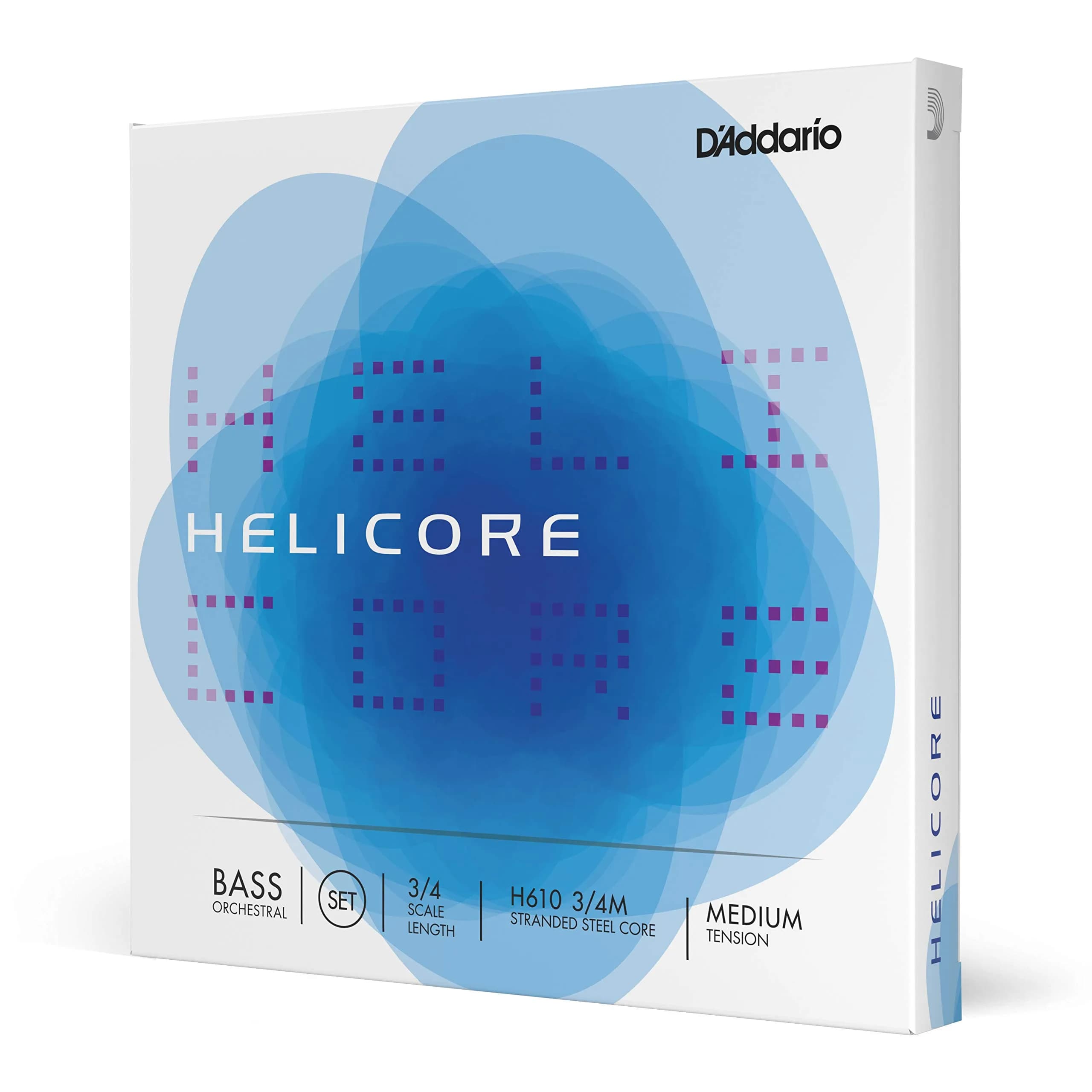D'Addario Helicore Orchestral Bass String Set, 3/4 Scale, Medium Tension | Synthetic Zyex Core for Rich, Stable Tone (70-120 chars) — Clear