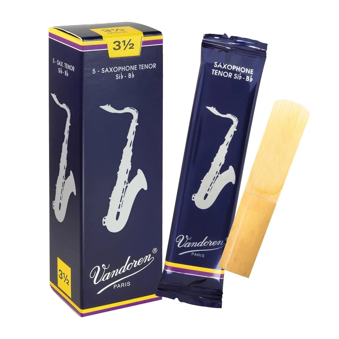 Vandoren Traditional Tenor Sax Reeds Strength 3.5 (5-Pack) | Premium Cane for Rich Tone - main product image
