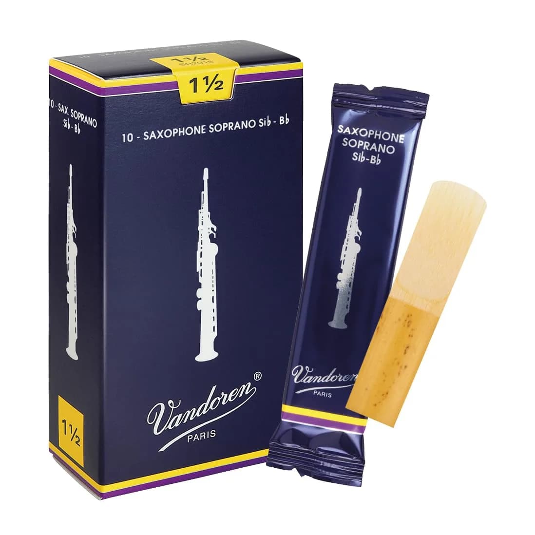 Vandoren SR2015 Soprano Sax Traditional Reeds Strength 1.5 | Box of 10 Cane Reeds for All Styles