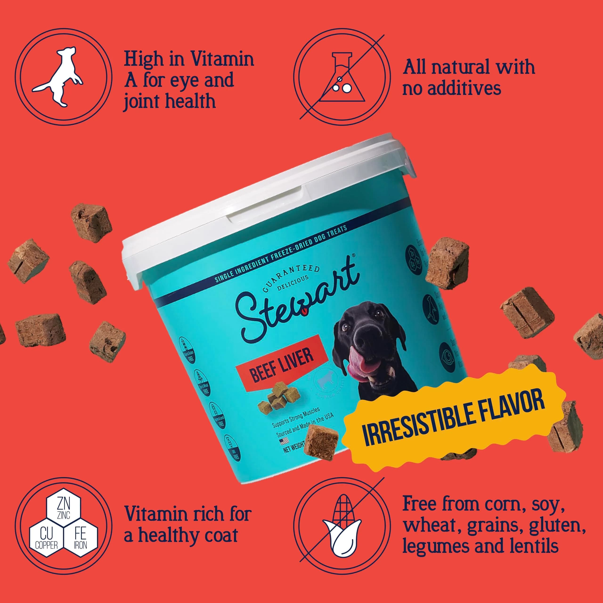 Stewart Freeze Dried Beef Liver Dog Treats 2 oz (56.7 g) Tub | High Protein Training Snacks - view 2