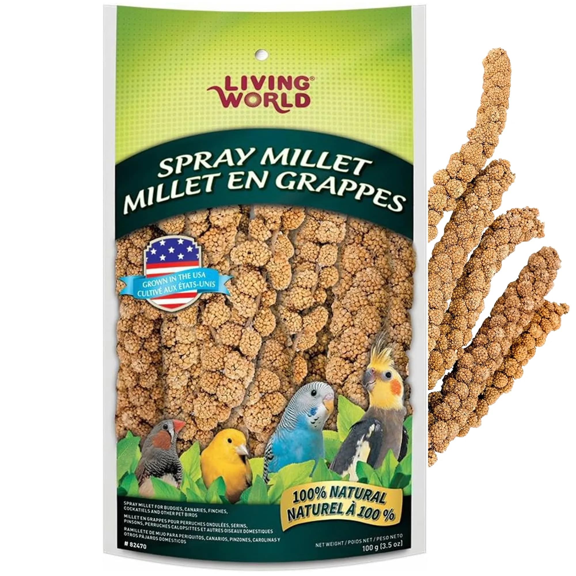 Living World Millet Spray for Birds 99g (3.5 Oz) | Natural, Additive-Free Treat for Parakeets, Finches, Canaries — Brown