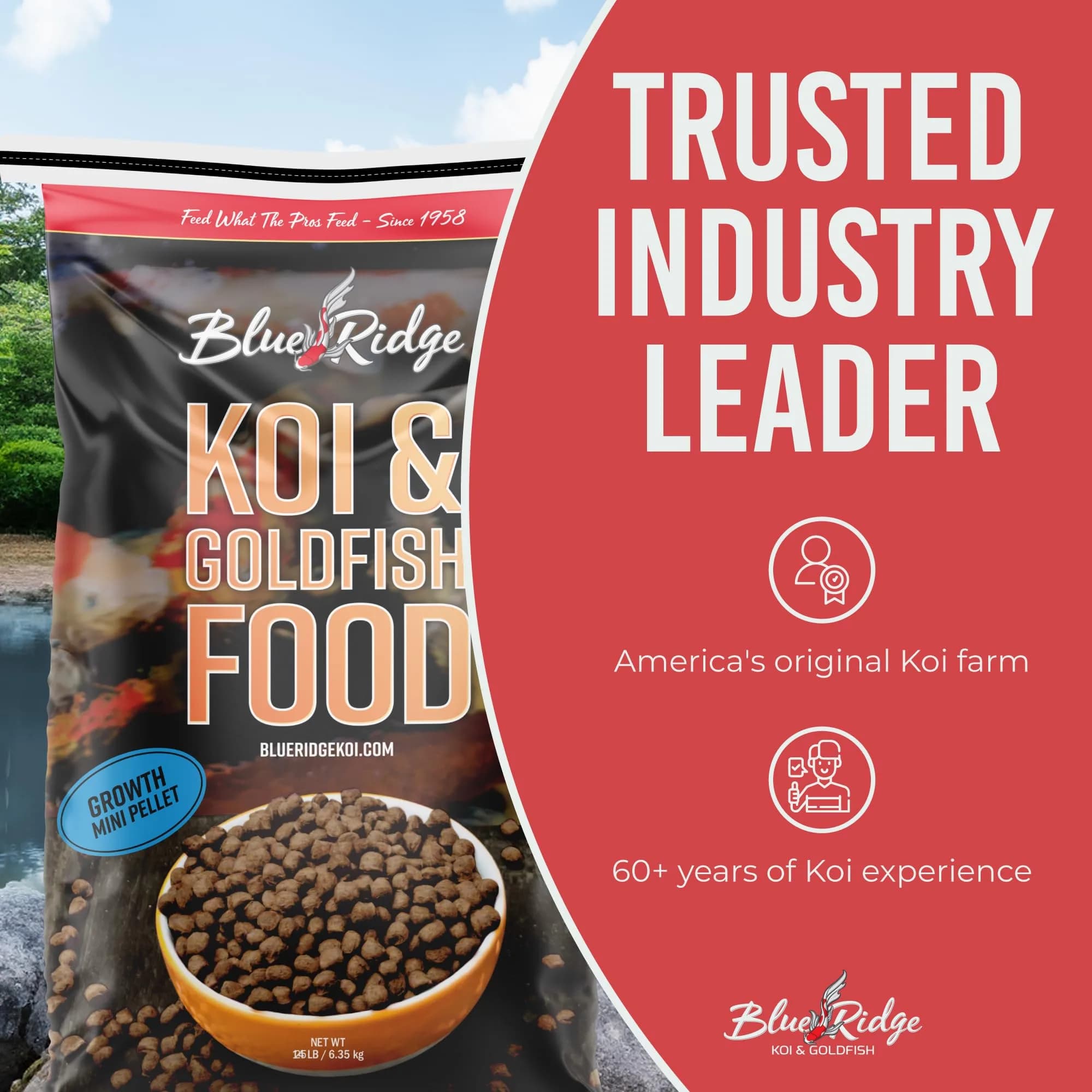 Blue Ridge Koi Fish Food Growth Formula Mini 12.56 kg (25 lb) | 36% Protein for Active Growth - view 7