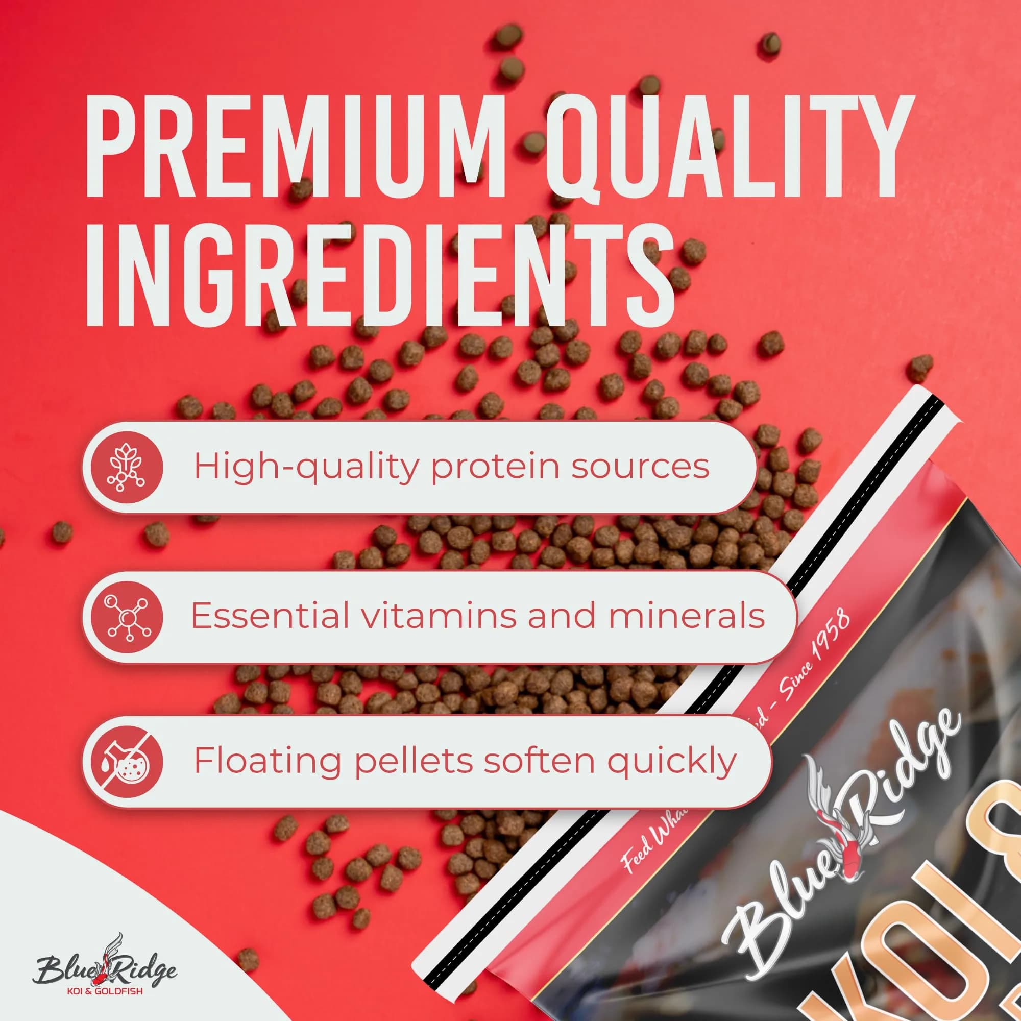 Blue Ridge Koi Fish Food Growth Formula Mini 12.56 kg (25 lb) | 36% Protein for Active Growth - view 4
