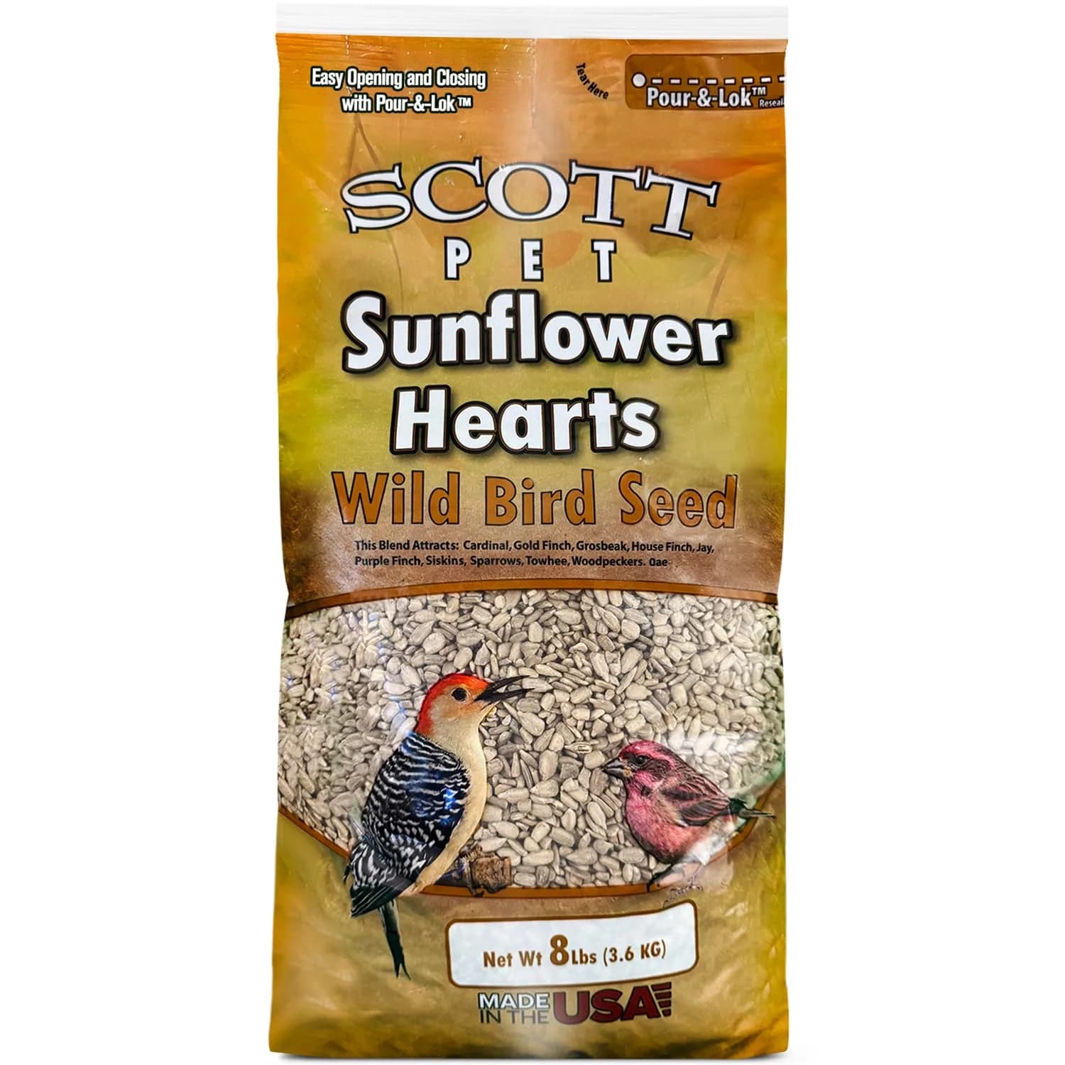 Scott Pet Wild Bird Seed Sunflower Hearts No Shells 8lb | High Protein for Backyard Birds