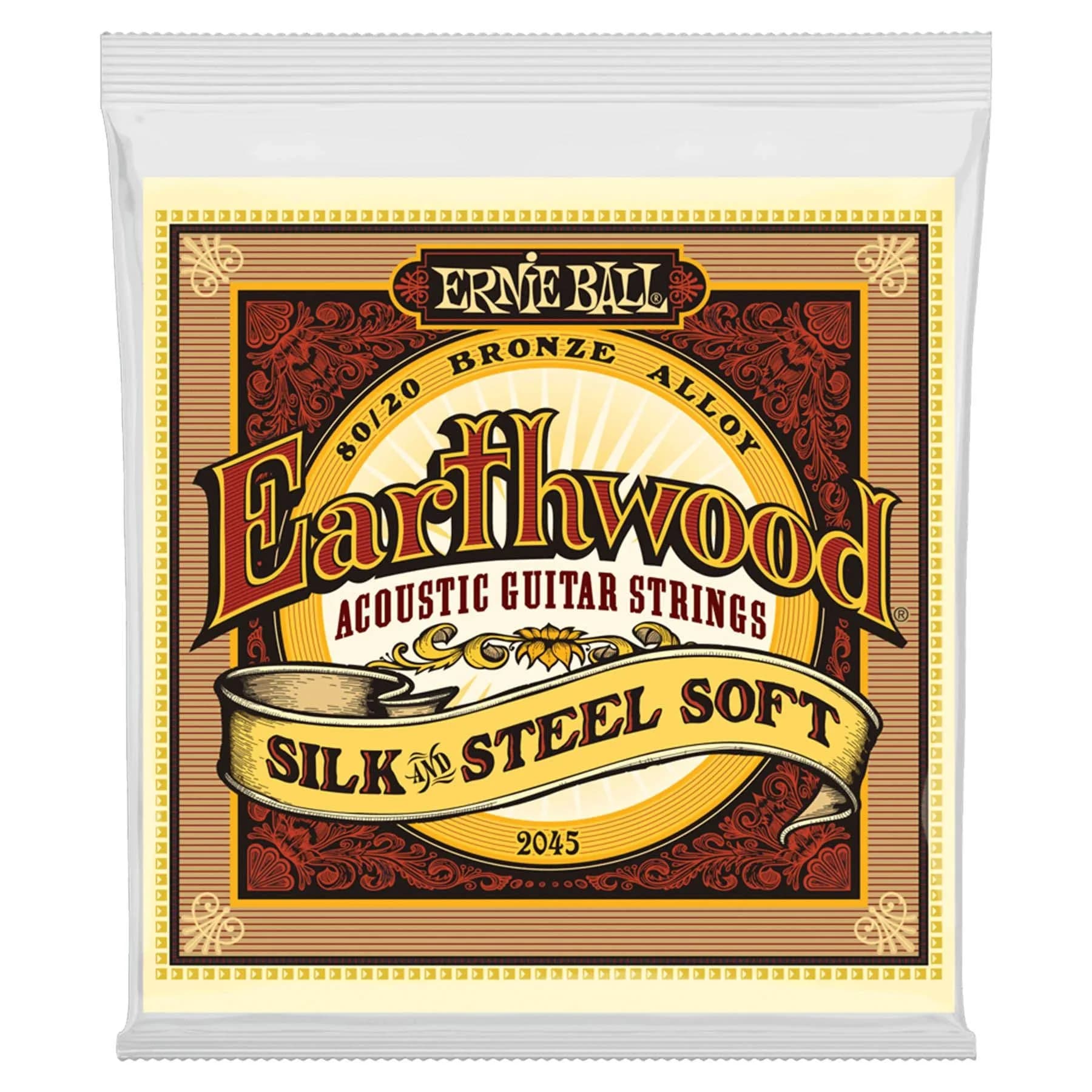 Ernie Ball Earthwood Silk and Steel Acoustic Guitar Strings, 13-56 Gauge | Warm, Mellow Tone with Silk Layer — Single Pack