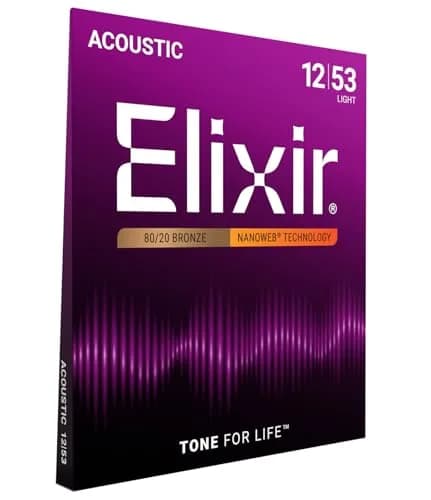 Elixir Acoustic Guitar Strings 80/20 Bronze NANOWEB Light 12-53 | Long-lasting, bright tone thumbnail 1