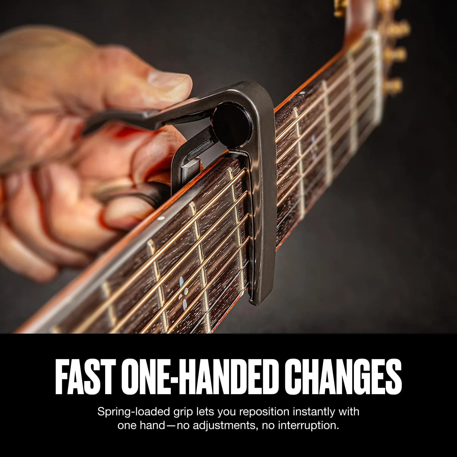 Jim Dunlop Trigger Capo Acoustic Flat - Nickel | Quick Key Change for 6 & 12 String Guitars — Gold - view 3