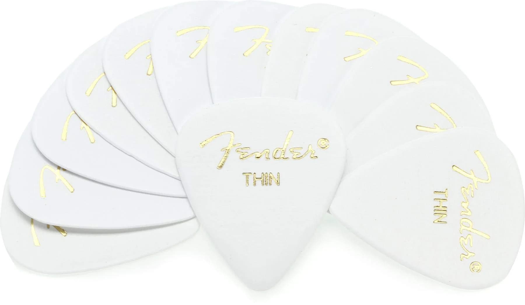 Fender Classic Celluloid Guitar Picks 351 Shape, White, Thin, 12-Pack | Traditional Feel for Versatile Styles