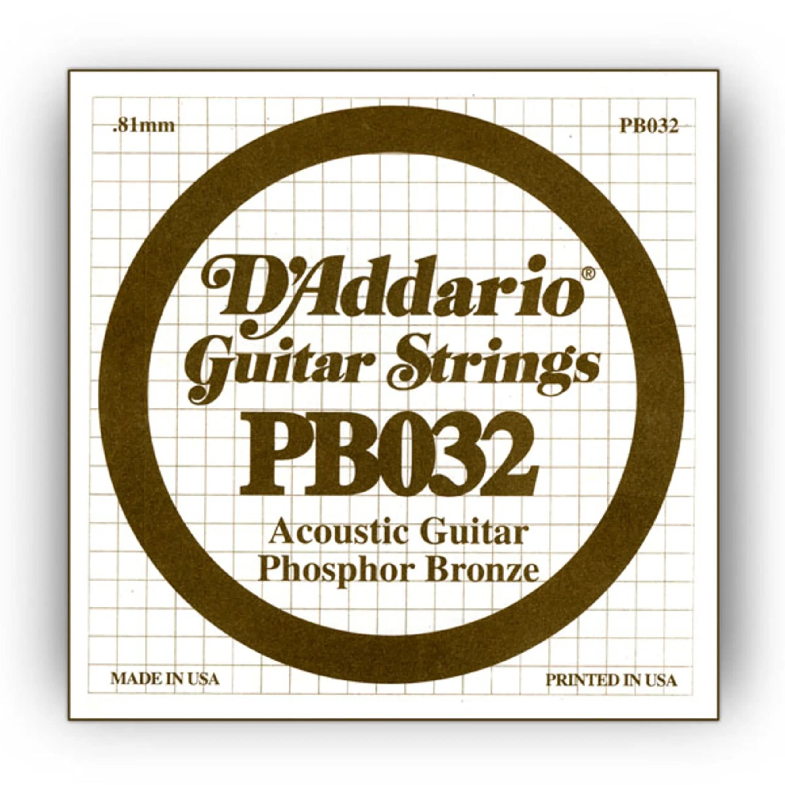 D'Addario PB032 Phosphor Bronze Wound Acoustic Guitar Single String, .032 Gauge (0.81 mm) | Warm, Bright Tone - main product image
