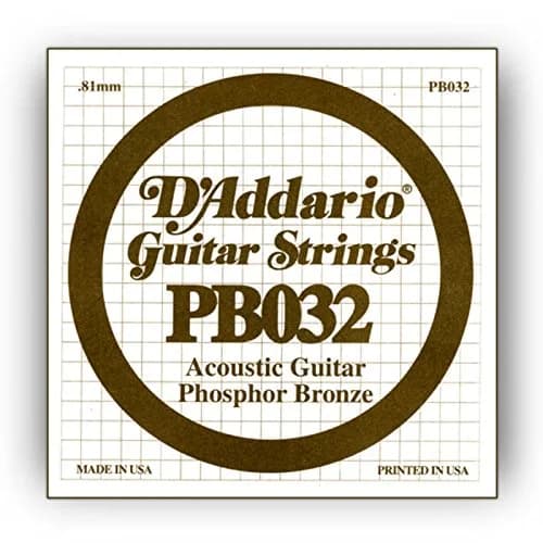 D'Addario PB032 Phosphor Bronze Wound Acoustic Guitar Single String, .032 Gauge (0.81 mm) | Warm, Bright Tone thumbnail 1