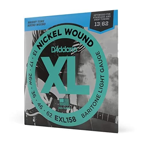 D'Addario XL Nickel EXL158 Baritone Electric Guitar Strings 13-62 (0.33-1.57 mm) | Bright Tone & Perfect Intonation thumbnail 1