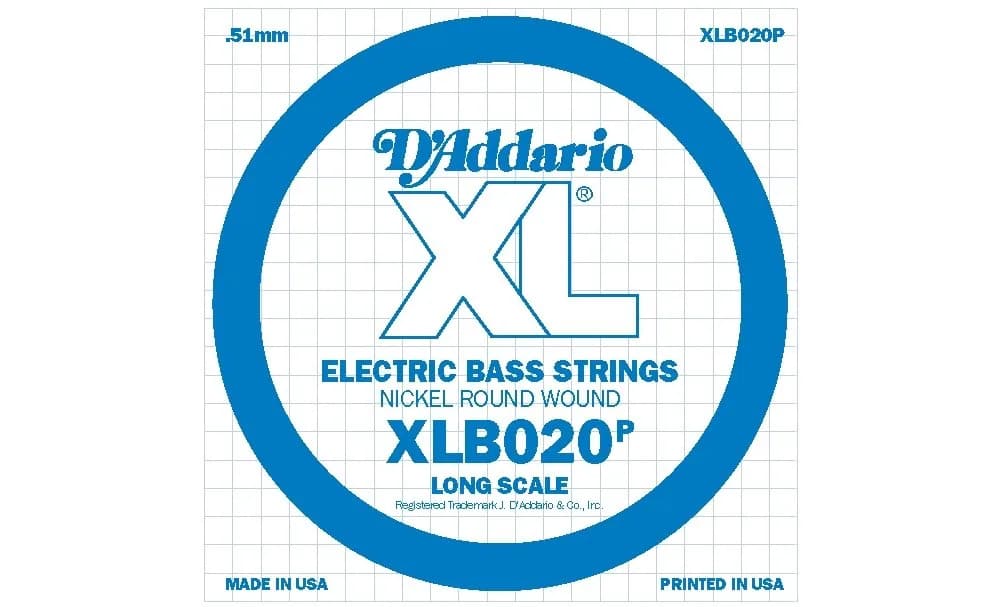 D'Addario XLB020P Plain Steel Bass Guitar String .020 | Bright Tone, Long Scale, USA