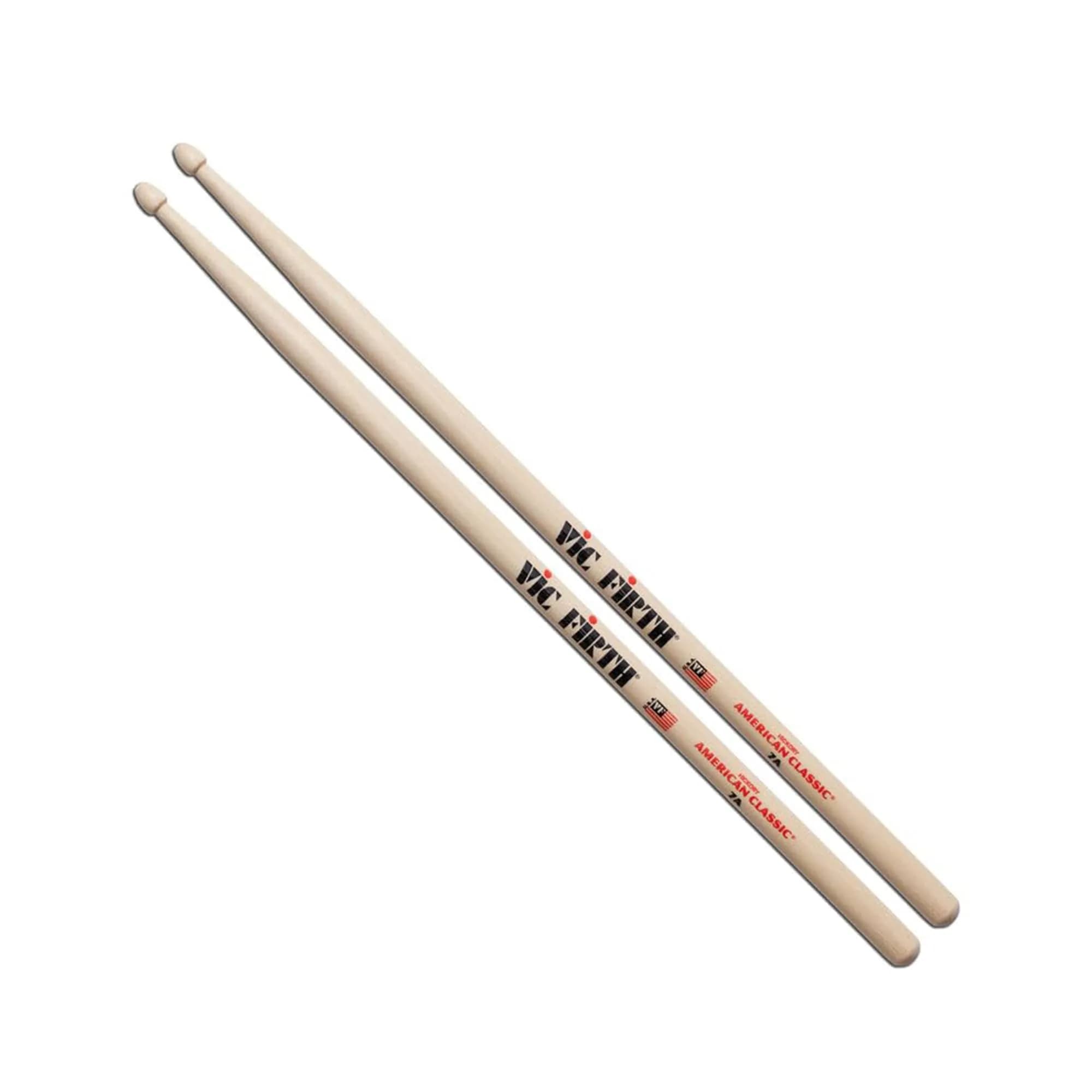 Vic Firth American Classic 7A Drumsticks | Hickory Wood, Nylon Tip Pair (39.37 cm / 15.5 in) — Natural