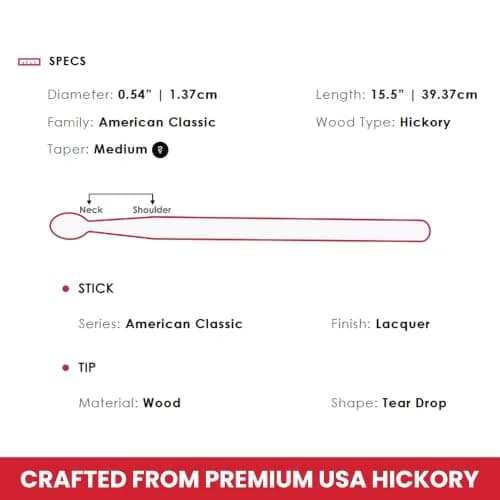 Vic Firth American Classic 7A Drumsticks | Hickory Wood, Nylon Tip Pair (39.37 cm / 15.5 in) thumbnail 5