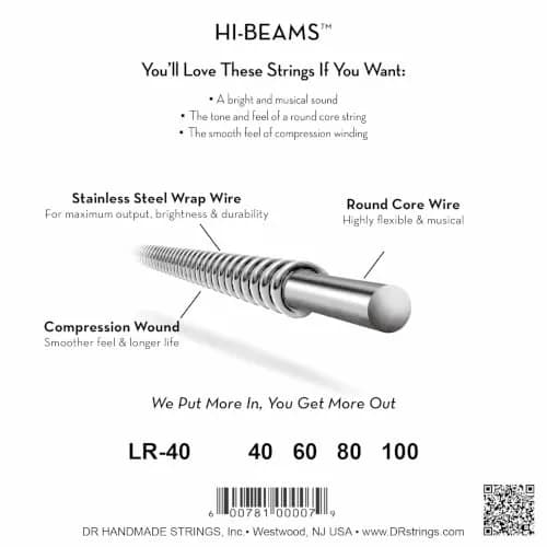 DR Strings HI-BEAM™ Stainless Steel Bass Strings (40-100) | Bright, Long-Lasting, USA Wound thumbnail 2