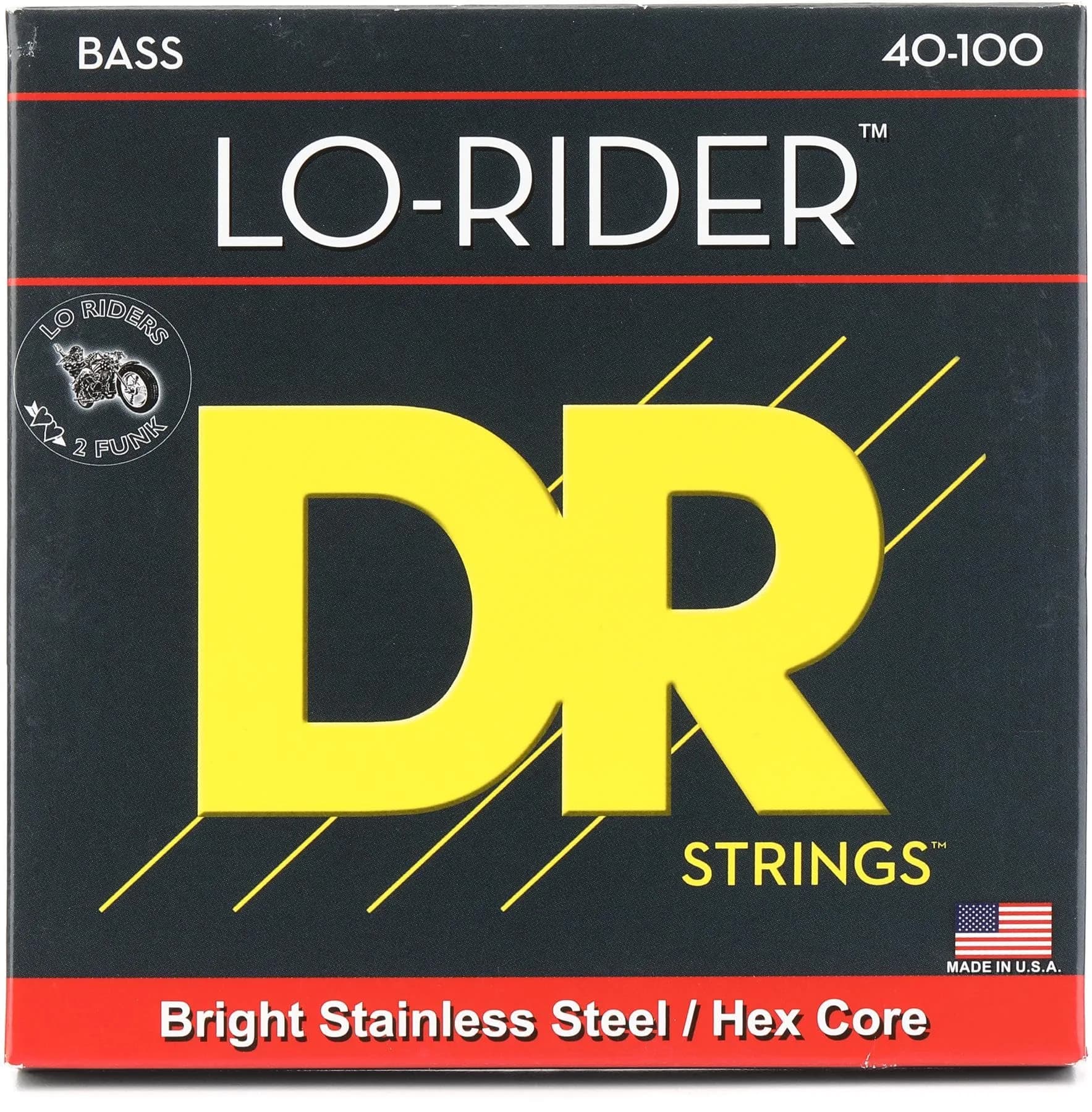 DR Strings Lo-Rider Electric Bass Guitar Strings - .040-.100 Light | High End, Accurate Harmonics, Stainless Steel