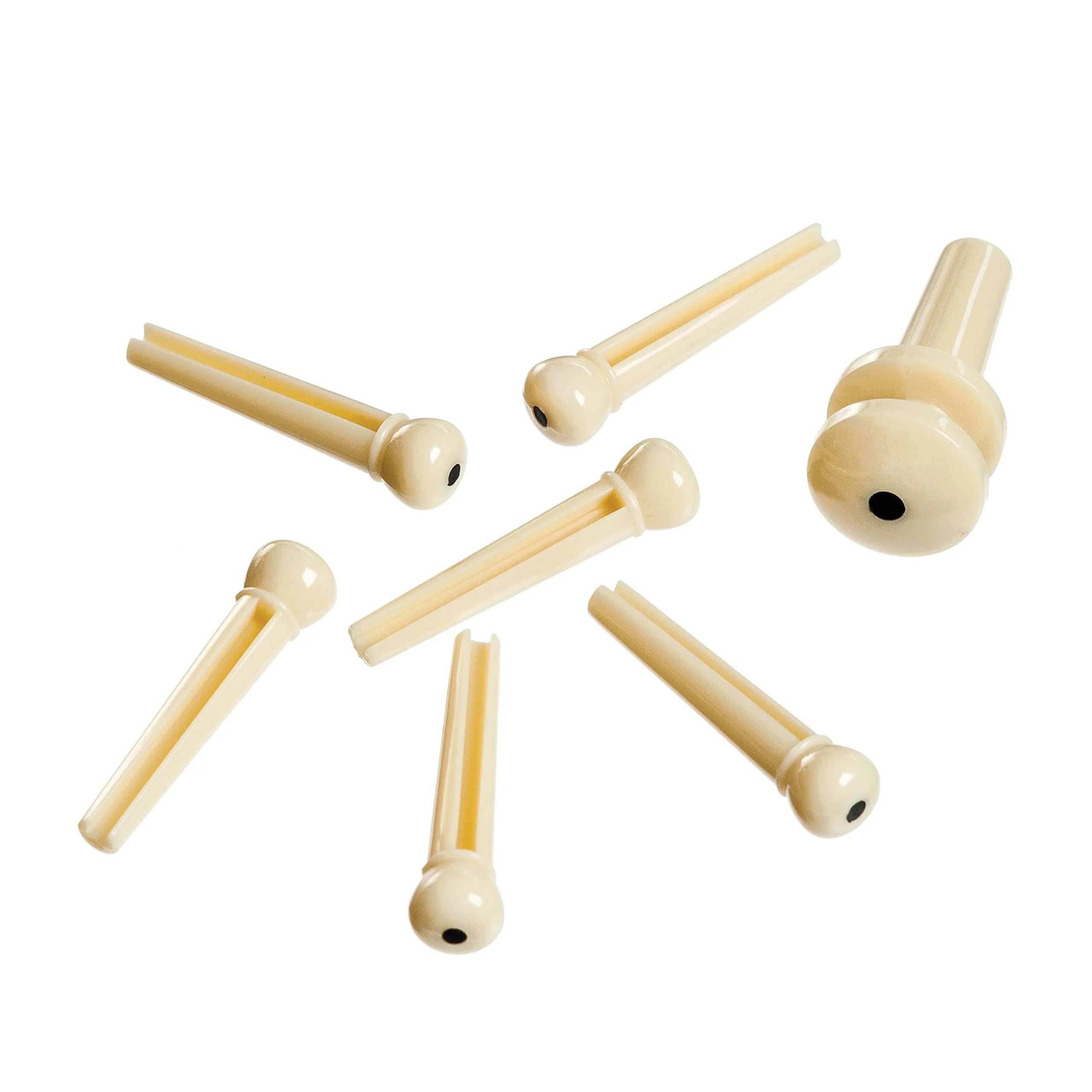 D'Addario Planet Waves Injected Molded Bridge Pins with End Pin Set of 7, Ivory with Black Dot | Precision Molded ABS Plastic for Acoustic Guitars