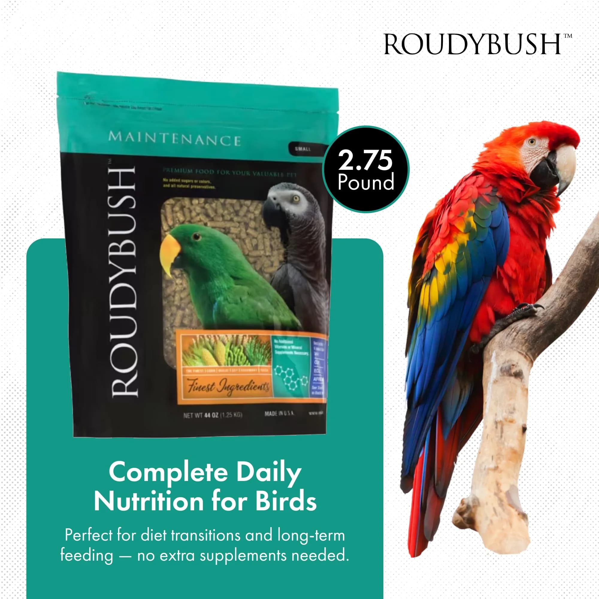 RoudyBush Daily Maintenance Bird Food Small Pellets 1.25 kg (44 oz) | Scientifically Formulated Nutrition - view 2