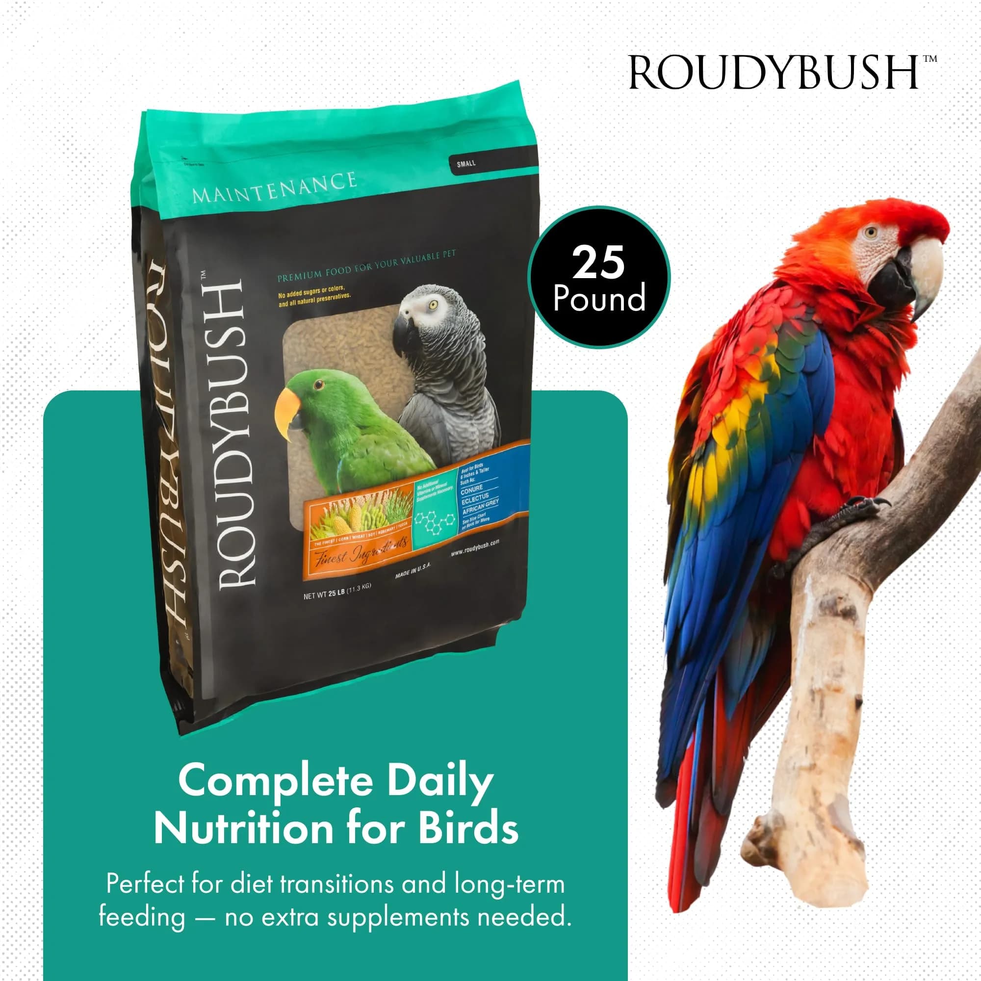 RoudyBush Daily Maintenance Food for Birds - Scientifically Formulated Bird Feed - Bird Food Pellets w/Corn, Wheat, Soy & More - Nutritious & Healthy Feed for Birds (Small, 25lb) - view 2
