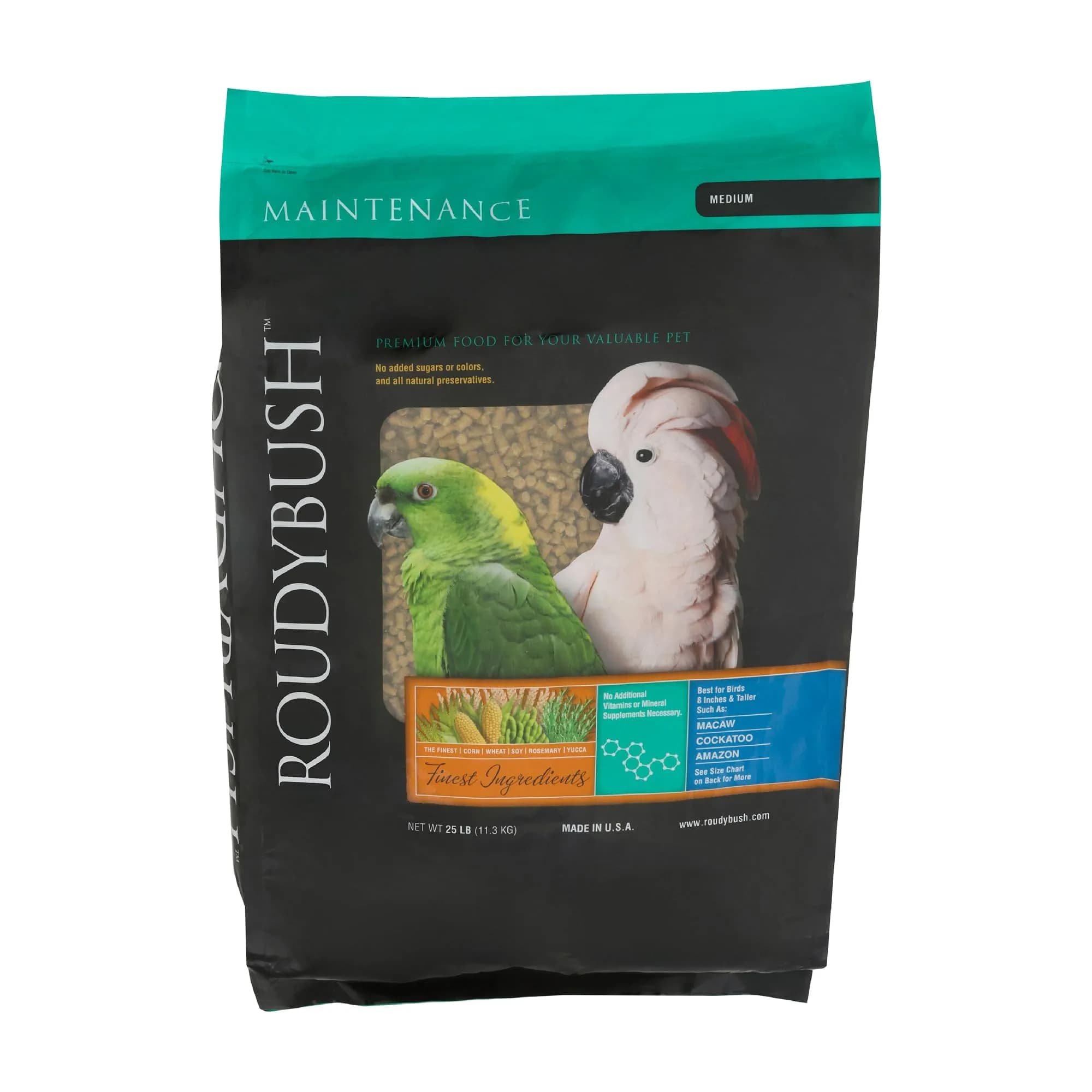 RoudyBush Daily Maintenance Bird Food Medium Pellets 12 kg (25 lb) | Wholesome Nutrition for Parrots, Cockatiels, Conures - main product image