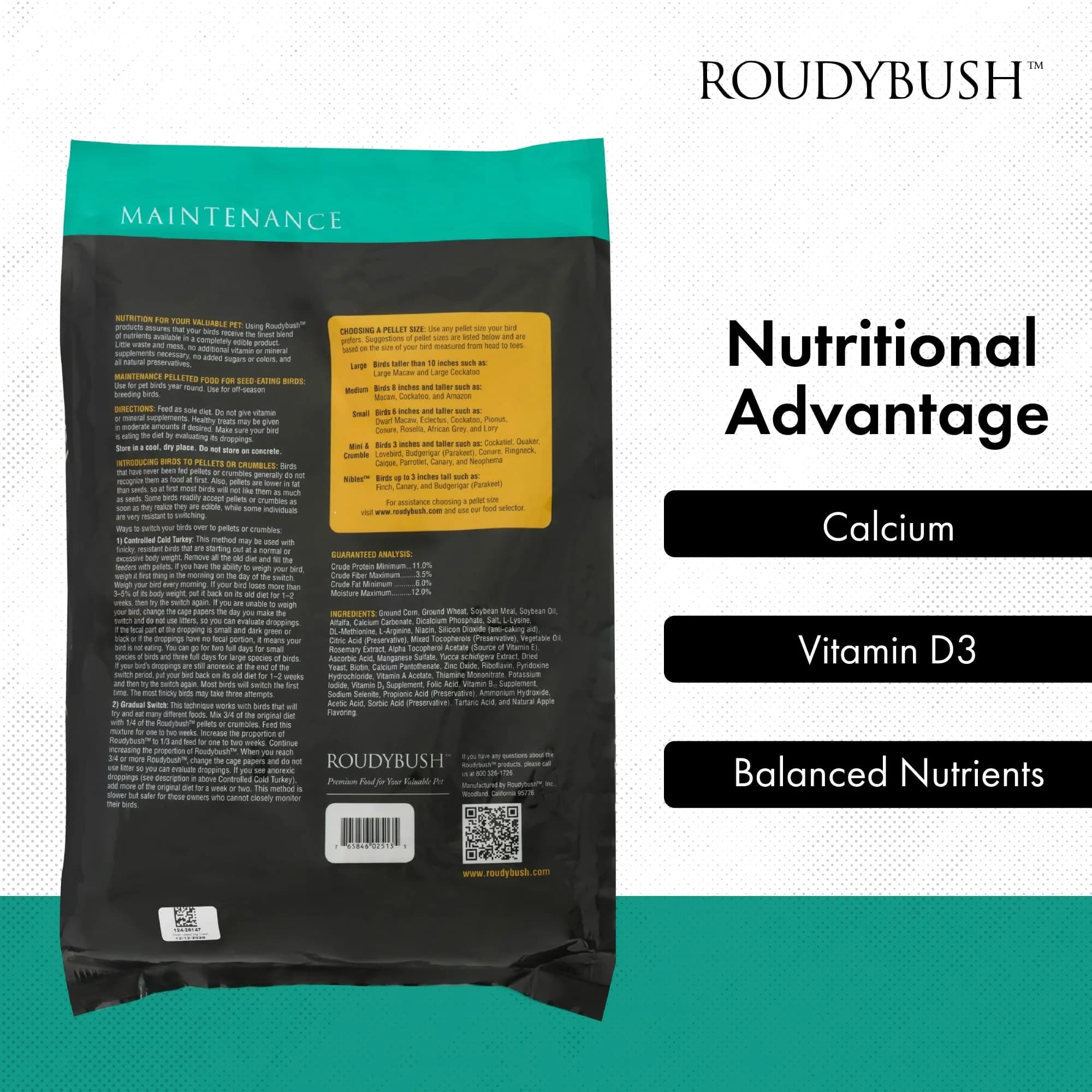 RoudyBush Daily Maintenance Bird Food Medium Pellets 12 kg (25 lb) | Wholesome Nutrition for Parrots, Cockatiels, Conures - view 5