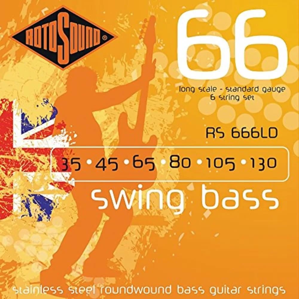 Rotosound Swing Bass 66 Stainless Steel 6 String Bass Guitar Strings | Bright, Punchy, Energetic Tone