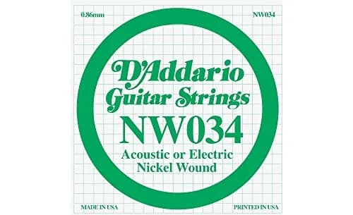 D'Addario NW034 Nickel Wound Electric Guitar Single String .034 Gauge (0.86 mm) | Bright Tone & Excellent Intonation thumbnail 1