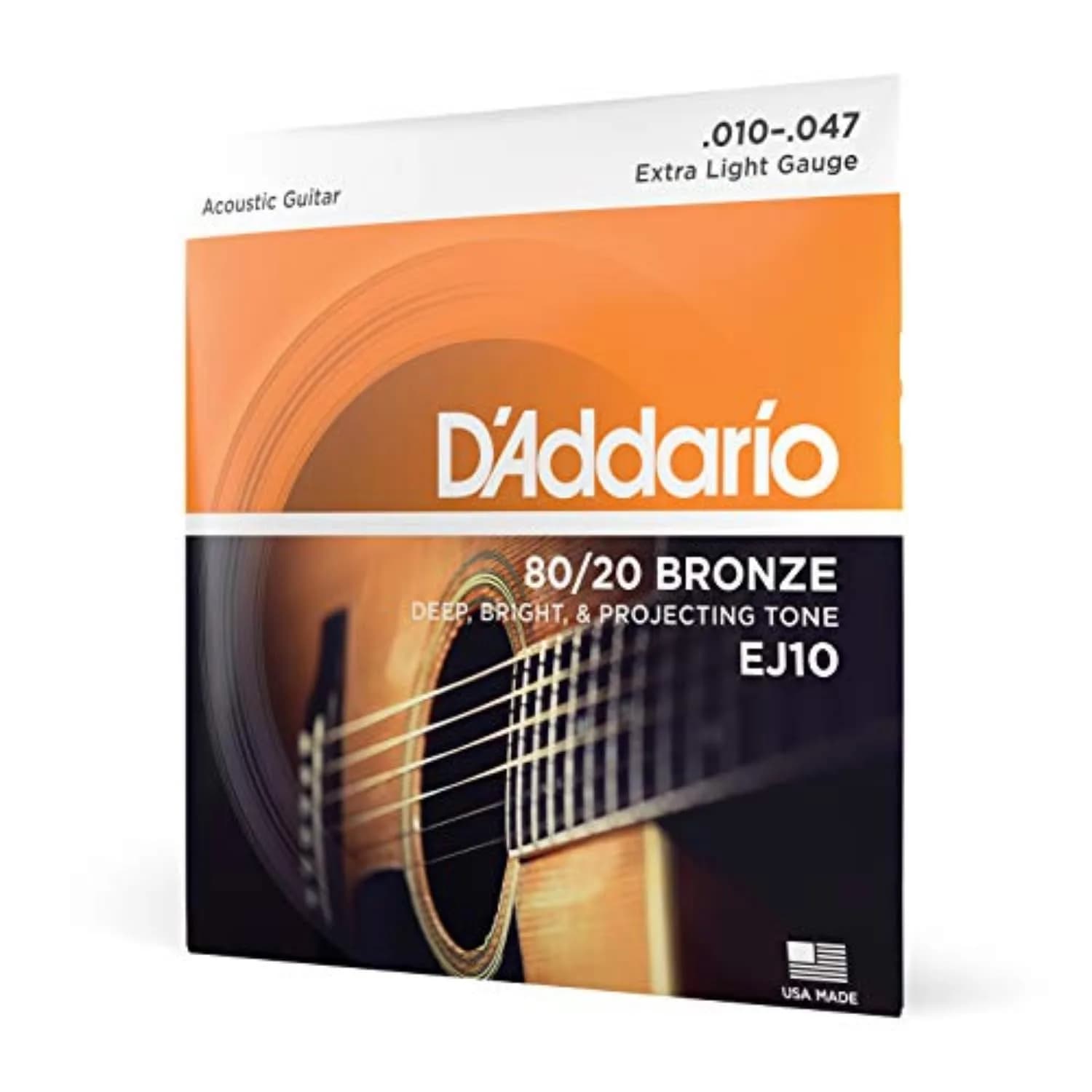 D'Addario EJ10 80/20 Bronze Acoustic Guitar Strings, Extra Light 10-47 | Bright, Treble-Heavy Tone - main product image