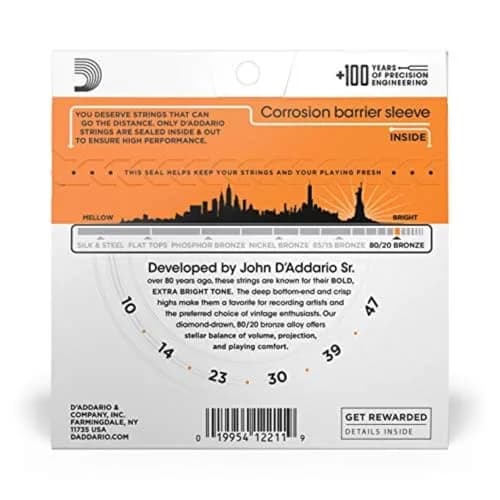 D'Addario EJ10 80/20 Bronze Acoustic Guitar Strings, Extra Light 10-47 | Bright, Treble-Heavy Tone thumbnail 2