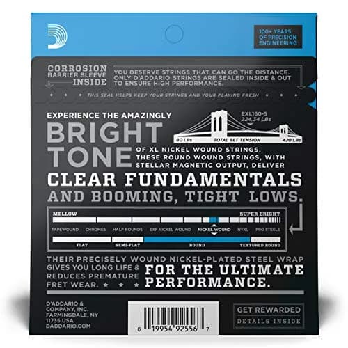 D'Addario XL Nickel Bass Guitar Strings 50-135, 5-String Set | Bright Tone, Consistent Feel, Reliable Tuning thumbnail 2