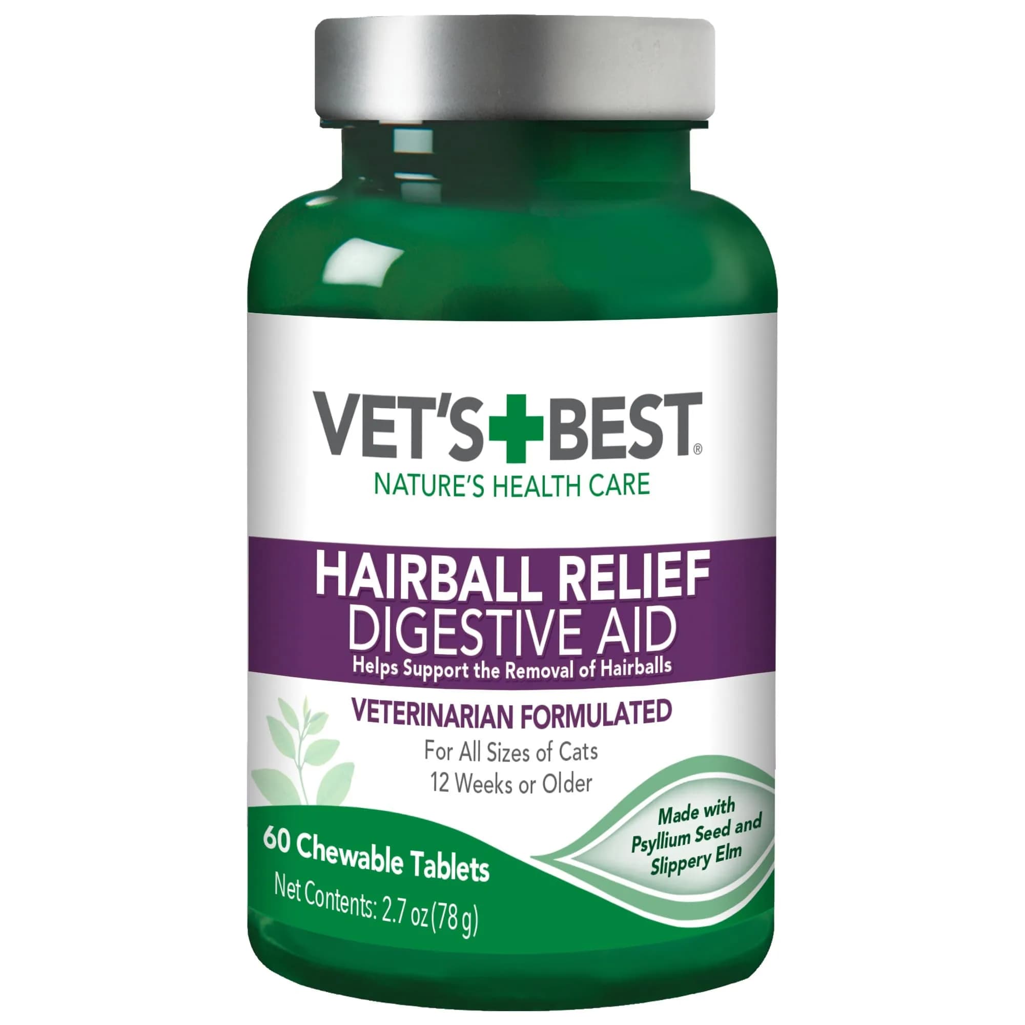 Vet's Best Cat Hairball Relief Digestive Aid Chewable Tablets, 60 Count | Vet Formulated Hairball Support Remedy - main product image